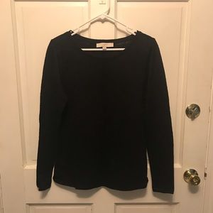 LOFT Black Lace Detail Long Sleeved Top